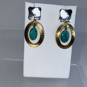 Marjori Baer Turquoise Stone Gold & Silver Drop Earrings - Women Jewelry